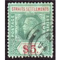 MALAYA STRAITS SETTLEMENTS 1915 Sg212a $5 Green...