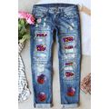Sky Blue Sequin Pumpkin Patched Distressed Stra...
