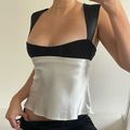 Satin Patchwork Milkmaid Cami Top Sexy Backless...