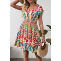 Sky Blue Abstract Print V Neck Dolman Sleeve Ru...