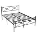 Queen Size Modern Black Metal Headboard & Footb...