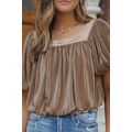 Simply Taupe Pleated Puff Sleeve Square Neck Bl...
