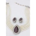 Multi Chain Faux Pearl Necklace and Earring Set...