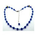 Dark Sapphire Blue Opal Glass Beaded Choker Nec...