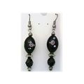 Black Floral Glass Bead Dangle Earrings