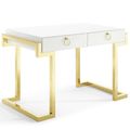 Minimalist White Office Desk Gold Stainless Ste...