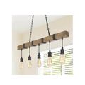 LNC Wood Beam Chandelier 35.5" 5-Lt Brown Linea...