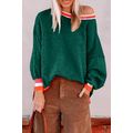 Blackish Green Colorblock Striped Trim Drop Sho...