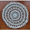 White Vintage Round Hand Crocheted Cotton Doily...