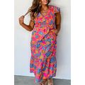 Red Floral Print Ruffled Sleeveless Plus Size L...