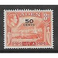 ADEN 1951 50c on 8a RED ORANGE SG 41 M / MINT