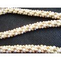 Vintage Necklace Gold & Pearl Seed Bead Thick S...