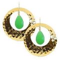 Hex Embossed Metal Dangle Earrings - Green - ER...
