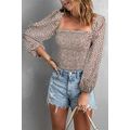 Apricot Square Neck Puff Sleeve Floral Smocked Top