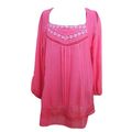 Pink Lace Inserts Embroidery Top Tunic Lined in...