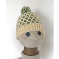 HAT unisex pompom trellis design crochet green ...