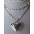 Silver Heart Necklace Heart Pendant Rope Chain ...