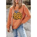 Orange Halloween Leopard Pumpkin Patchwork Ribb...
