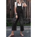 Black Distressed Bib Pocket Wide Leg Denim Overall