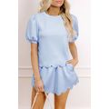 Beau Blue Puff Sleeve Pearl Embellished Scallop...