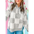 Gray Plus Size Checkered Pattern Button Polo Co...