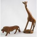 Lot of TWO Hand Carved Wooden Animal Figurines,...