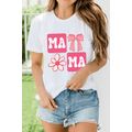White MAMA Bow Flower Print Crewneck T Shirt