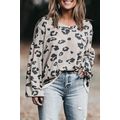 Gray Printed Leopard Balloon Sleeve Thermal Kni...