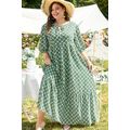 Green Geometric Floral Print Half Sleeve Plus S...