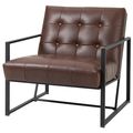 Retro Tufted Faux Leather Metal Frame Accent Ch...
