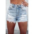 Light Blue Distressed Ripped Raw Hem High Waist...