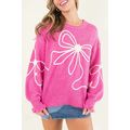 Bright Pink Corded Flower Bow Ribbed Trim Casua...