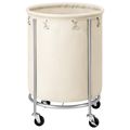 Round 45-Gallon Laundry Basket Hamper w/ Cream ...