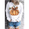 Beige Leopard Bowknot Pumpkin Graphic Crewneck ...