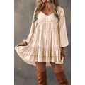 Apricot Tiered Ruffled Puff Sleeve Loose Fit Mi...