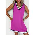 Purple Orchid Color Contrast Trim V Neck Shift ...