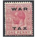 Bahamas 1919 SG103 1d Carmine WAR TAX Mounted M...