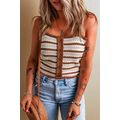 Chestnut Striped Buttoned Cropped Knitted Vest