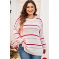 Pink Stripe Drop Shoulder Side Split Plus Size ...