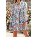 Sky Blue Abstract Printed Long Sleeve Tied Neck...