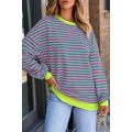 Rose Stripe Contrast Ribbed Trim Crossed Stitch...