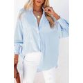 Sky Blue Smocked Cuffed Striped Boyfriend Shirt...
