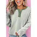 Green Stripe Textured Frilly Trim Buttons Henle...