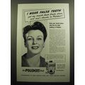 1949 Polident Denture Cleanser Ad - I wear fals...