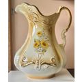 1890 English ironstone pitcher white with yello...
