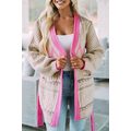 Gray Geometric Cable Knit Pocketed Open Front C...