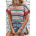 Fiery Red Trimmed Ruffle Sleeve Colorful Textur...