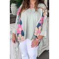 Green Plus Size Flower Patchwork Exposed Seam H...