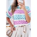 Purple Stripe Color Block Hollow Out Crochet Ha...