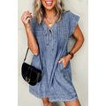 Beau Blue Tie V Neck Tucking Detail Short Sleev...